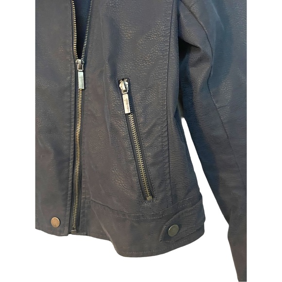 Women’s Dark Blue Faux Leather Biker Jacket - Picture 3 of 9